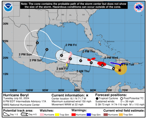 Hurricane Beryl map